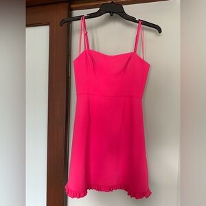 French Connection Ruffle Mini Vibrant Pink Spaghetti Strap Dress